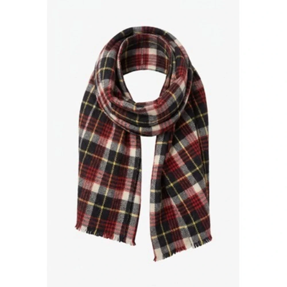 Ardmore By Isco Scarf Women One Size Black Plaid Wool Flannel Tasseled Winter